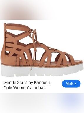 Kenneth Cole Tan Larina PlatfLace-Up Gladiator Sandal with White Lug Sole